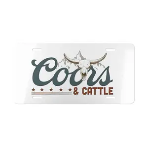 Coors & Cattle License Plate, Car Accessories, Vanity Plate - Lightweight Aluminum, Pre-Drilled holes, Easy Installation