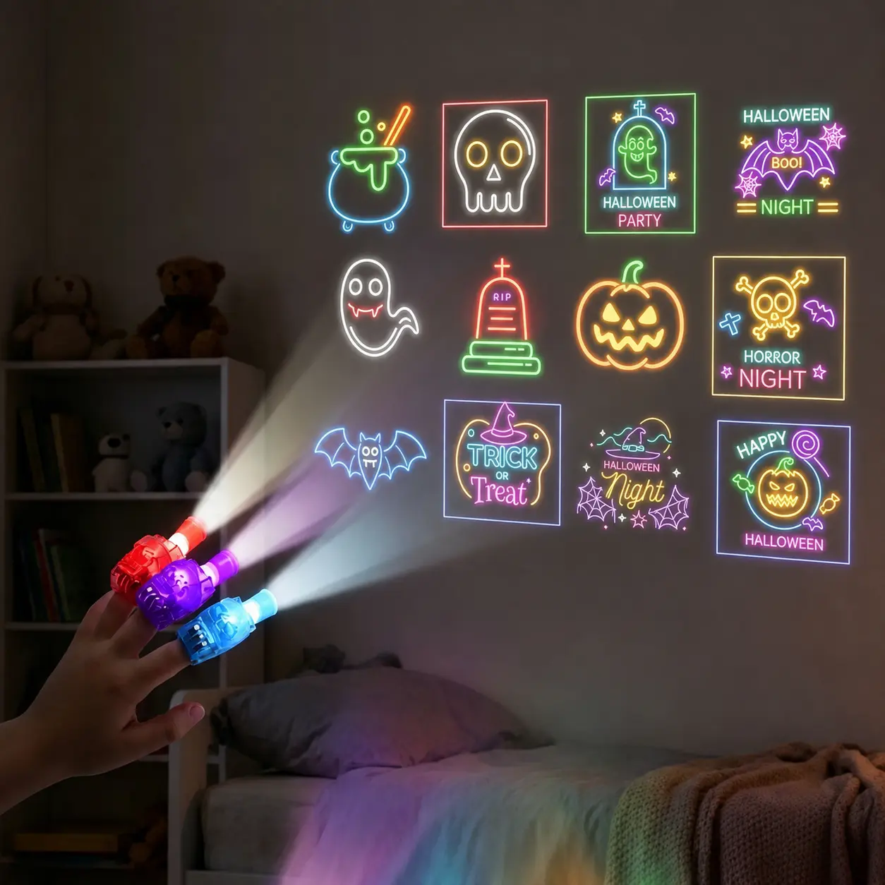 BestPick 24pcs Halloween Finger Lights, LED Finger Projection Flashlights with Fun Halloween Patterns, Halloween Gifts, Party Favors & Goodie Bag Stuffers for Kids