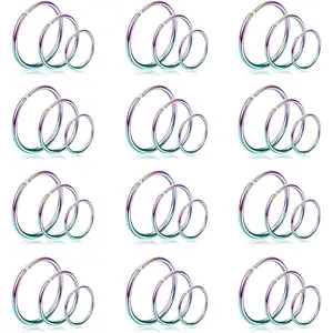 FINREZIO 36 Pcs Colorful 20G Stainless Steel Nose Rings Hoops for Women Men Simple Cartilage Earrings Trendy Helix Tragus Lip Septum Rings Hoops Nose Piercing Jewelry Set