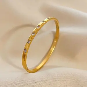 18K Gold CZ Oval Cuff Gold Bracelet – Stainless Steel Bangle