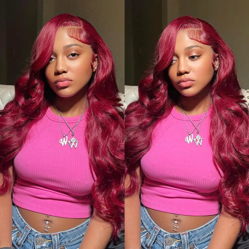 BangJazz 99J Burgundy Lace Front Wigs Human Hair 13x4 Body Wave Lace Front Wigs Human Hair Pre Plucked Glueless Human Hair Wigs for Women dealsforyoudays