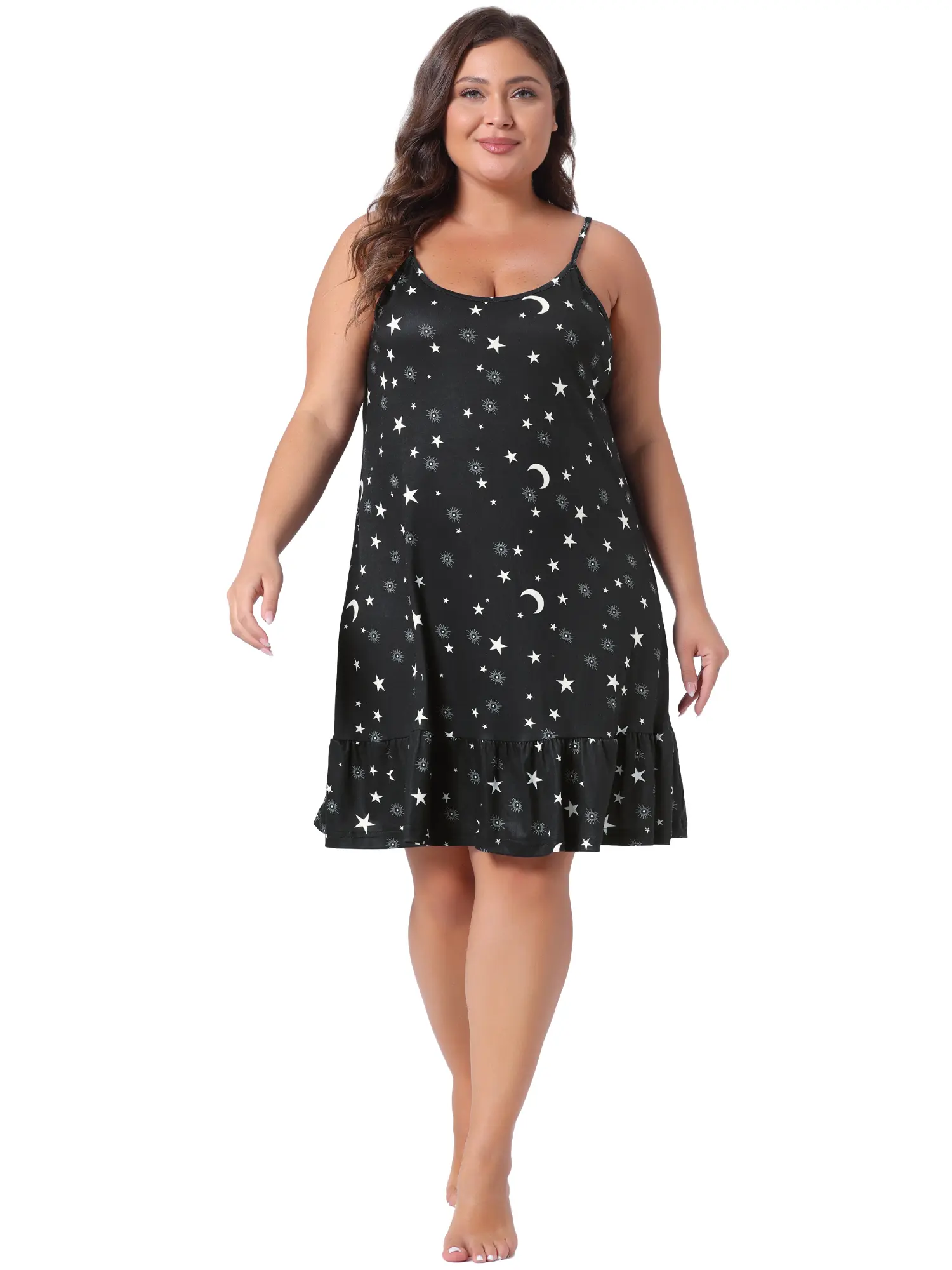Agnes Orinda Plus Size Nightgown for Women Chemise Sleepwear Printed Strap Nightwear Soft Lingerie