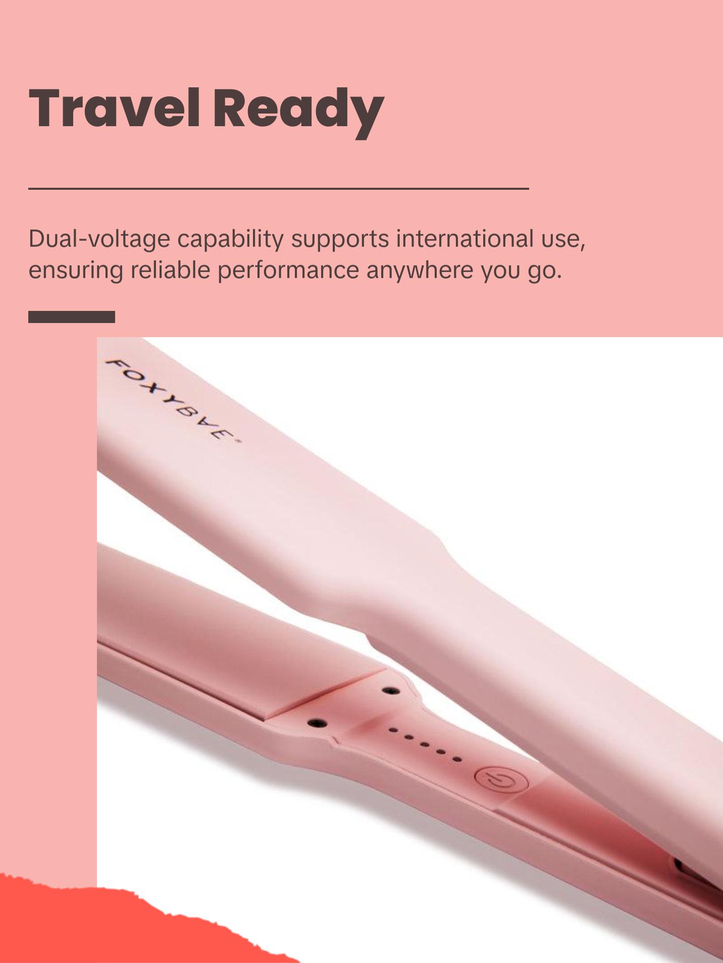 FoxyBae Sleek & Slay 1.75" Wide Plate Ceramic Flat Iron – Professional Hair Straightener – Frizz Control, Fast Heating, Dual Voltage – Blush