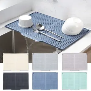Silicone water tray drain pad, kitchen drain pad, countertop dry dish pad, dining table heat insulation pad, waterproof and slip-resistant, slope drainage, home essentials, must-have item