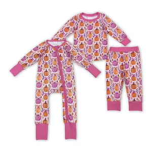 Cozy Halloween Vibes Pumpkin Double-ended zipper Kids Long-Sleeved Pajamas Loungewear Nightwear Junior Onesie