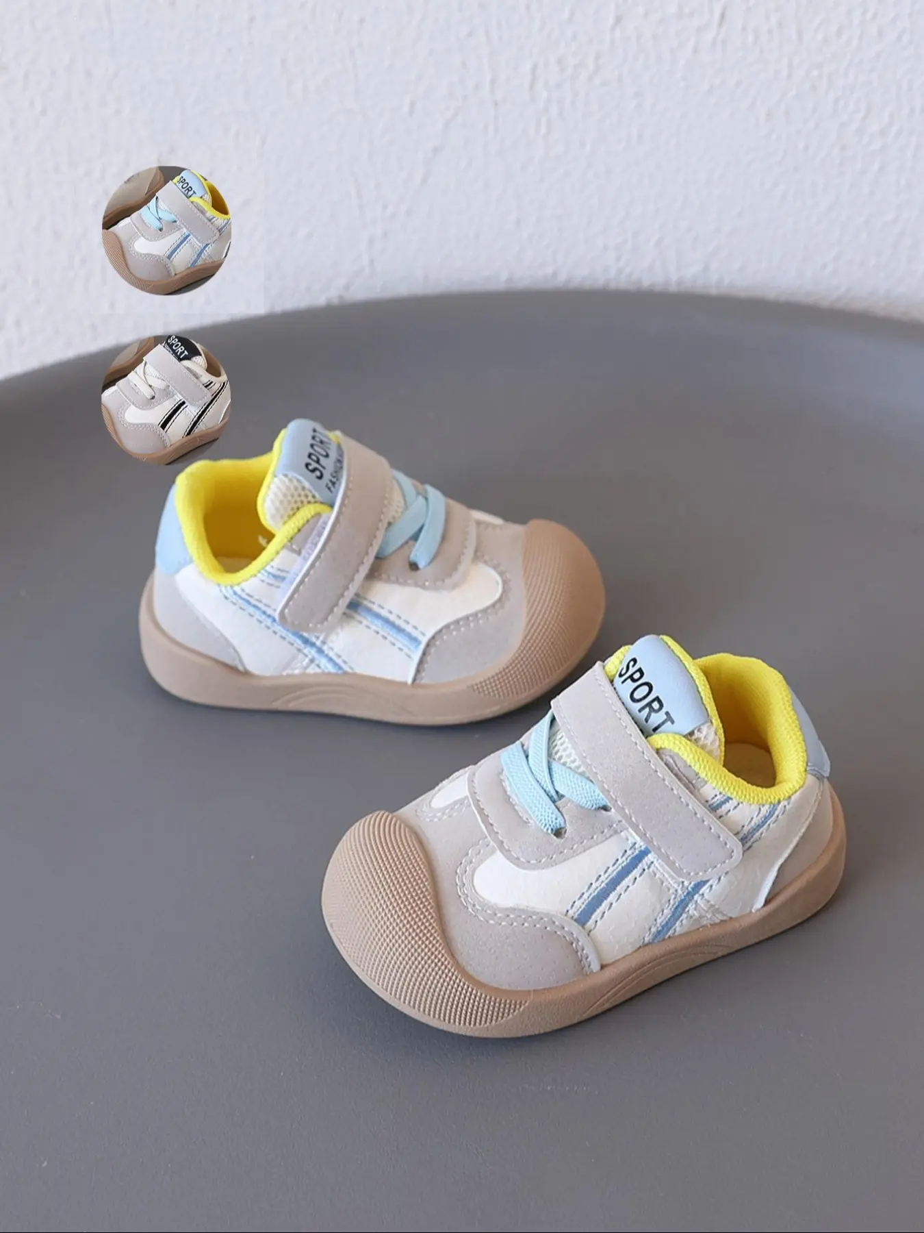 Kids' Toddler Color-Block Velcro Walking Shoes - Minimalist Fresh Style, Velcro Adjustment + Skin-Friendly Lining + Breathable Material + Round Toe Protection + Soft Non-Slip Sole, Spring Fall Daily Toddler Walking & Play