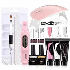 17 in 1 Nail Art Kit, 1 Set Nail Extension Kit with UV LED Lamp, Nail Art Brush, Nail File, Nail Polish, Professional Nail Art Kit for Women & Girls, Polygel Nail Kit