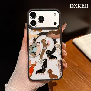 Dachshund Fun Pattern Premium Magnetic Phone Cases for iPhone 17 Air 16 15 14 Pro Max 13 12 11 Plus Smartphone Shockproof Protection Acrylic Cover Cellphone Protective magsafe magnetic case Resistance Casing