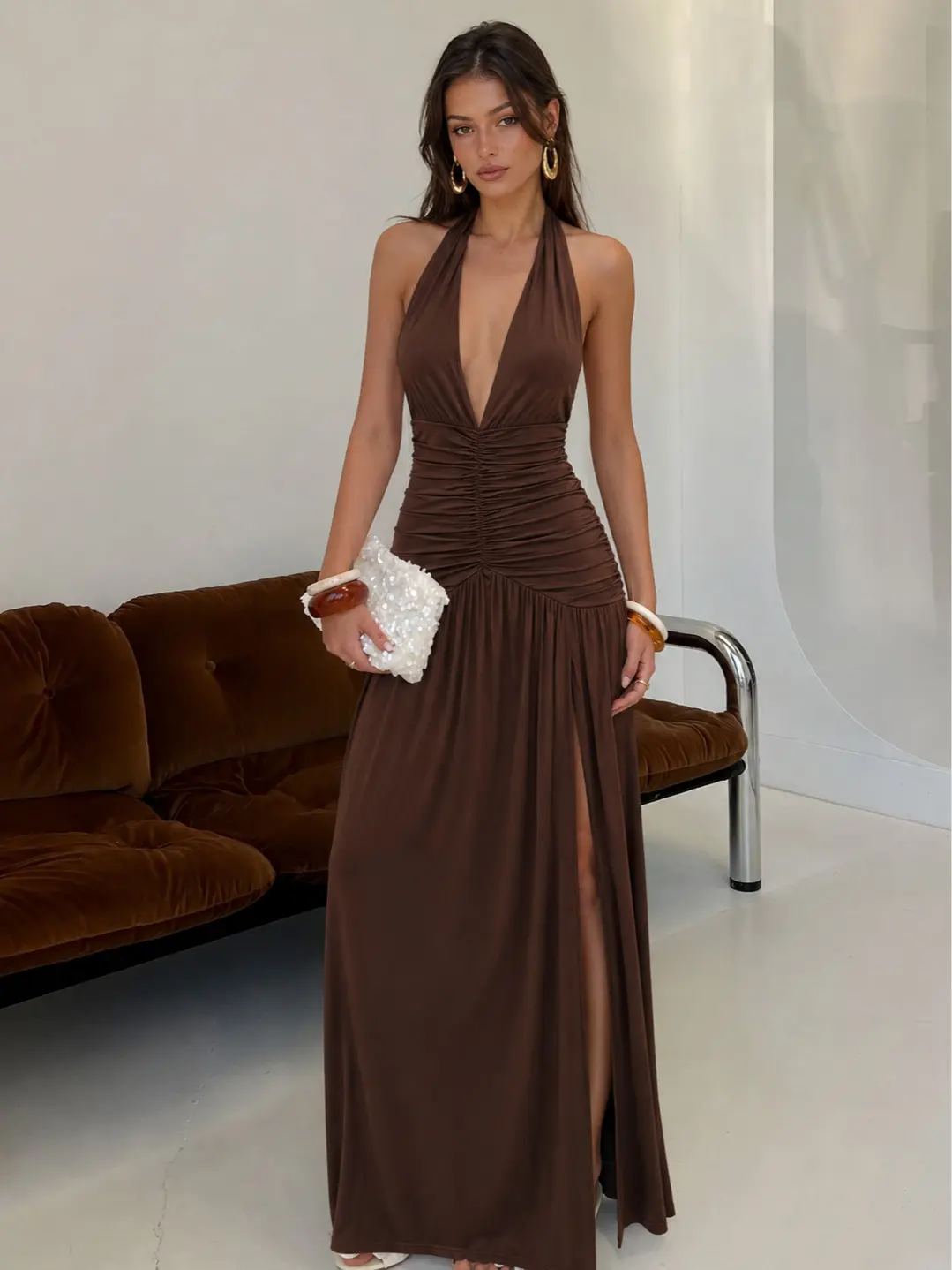 Rosegalette Summer dresses for 2026  vacation dresses Sleeveless Halter Maxi Dress -Women dresses for summer Scrunch Bum maxi dress , Open Back black dress , Plunging Neck, Tied Closure, Thigh-High Slit sun dress backtoschoolshopping