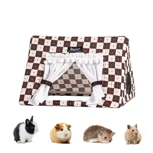 Guinea Pig Hideout with Curtain No Bottom Bunny Bed Rabbit Beds Easy to Clean & Sturdy Durable Hedgehog Beds Small Animal Bed for Ferret Chipmunk Chinchilla Syrian Hamster Mouse Rat