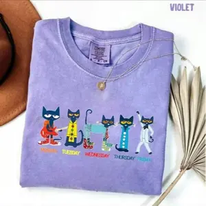 Comfort Colors Pete The Cat Days Of The Week TShirt - Funny School Teacher Shirt, Kidcore Cartoon Top, Cute Graphic Tee, Aesthetic Streetwear Casual, Soft Cotton Unisex