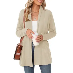 LOMON Women's Long Sleeve Open Front Cardigan Casual Loose Lightweight Cardigans with Pockets,Summer Cardigan for Women, Casual Long Sleeve Knit Cardigans, Fashion Outerwear, Cardigan for Women, Ladies Knitwear Clothes Womenswear Tops Basic Underwear Lady