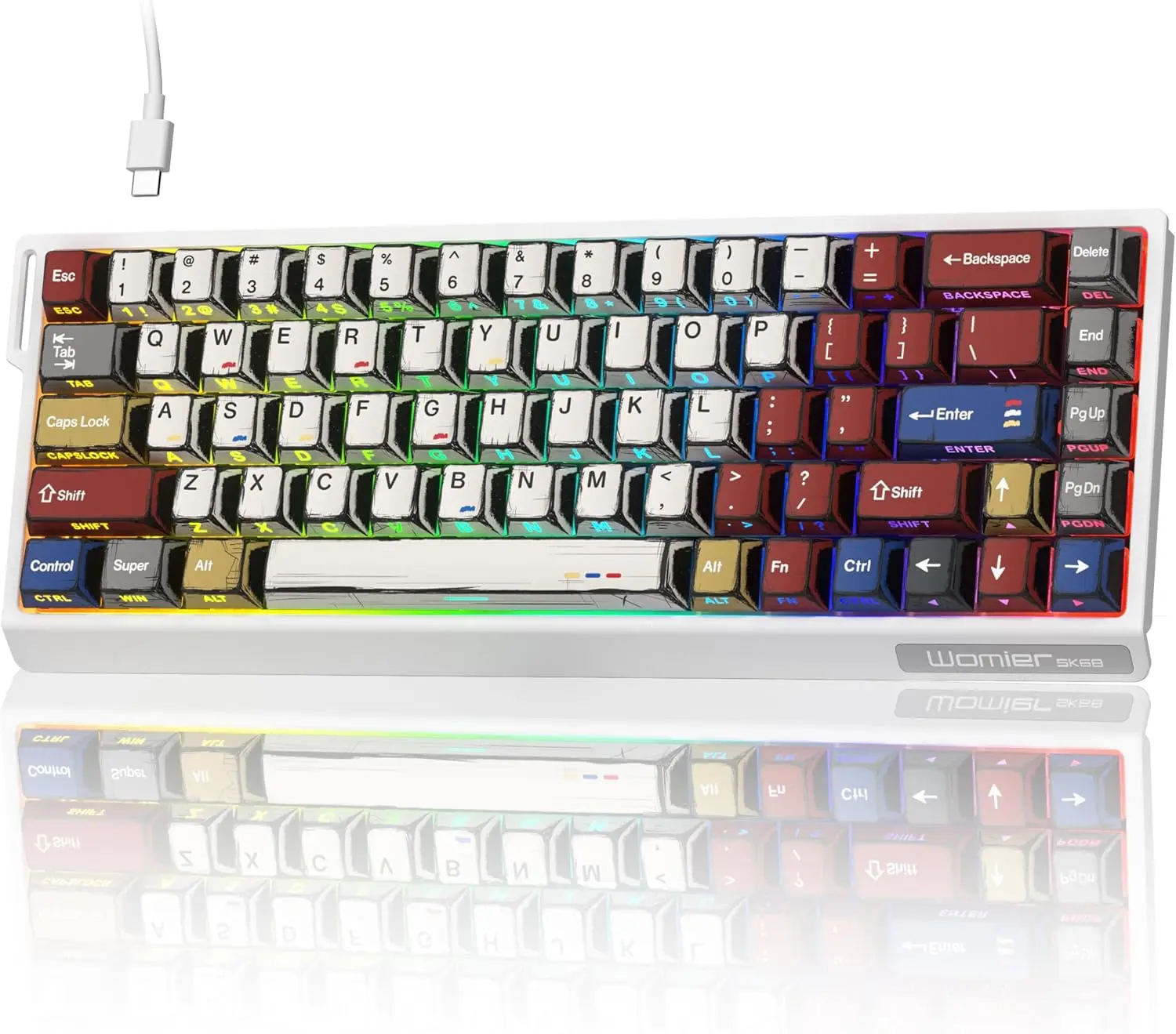 Womier SK68 65% Gaming Keyboard, Wired Backlit Mini Mechanical Keyboard Aluminum Alloy Frame Hot-Swap Socket