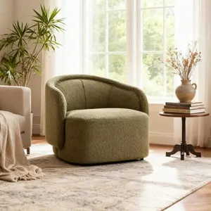 Amanda Green Accent Chair Curved Boucle
