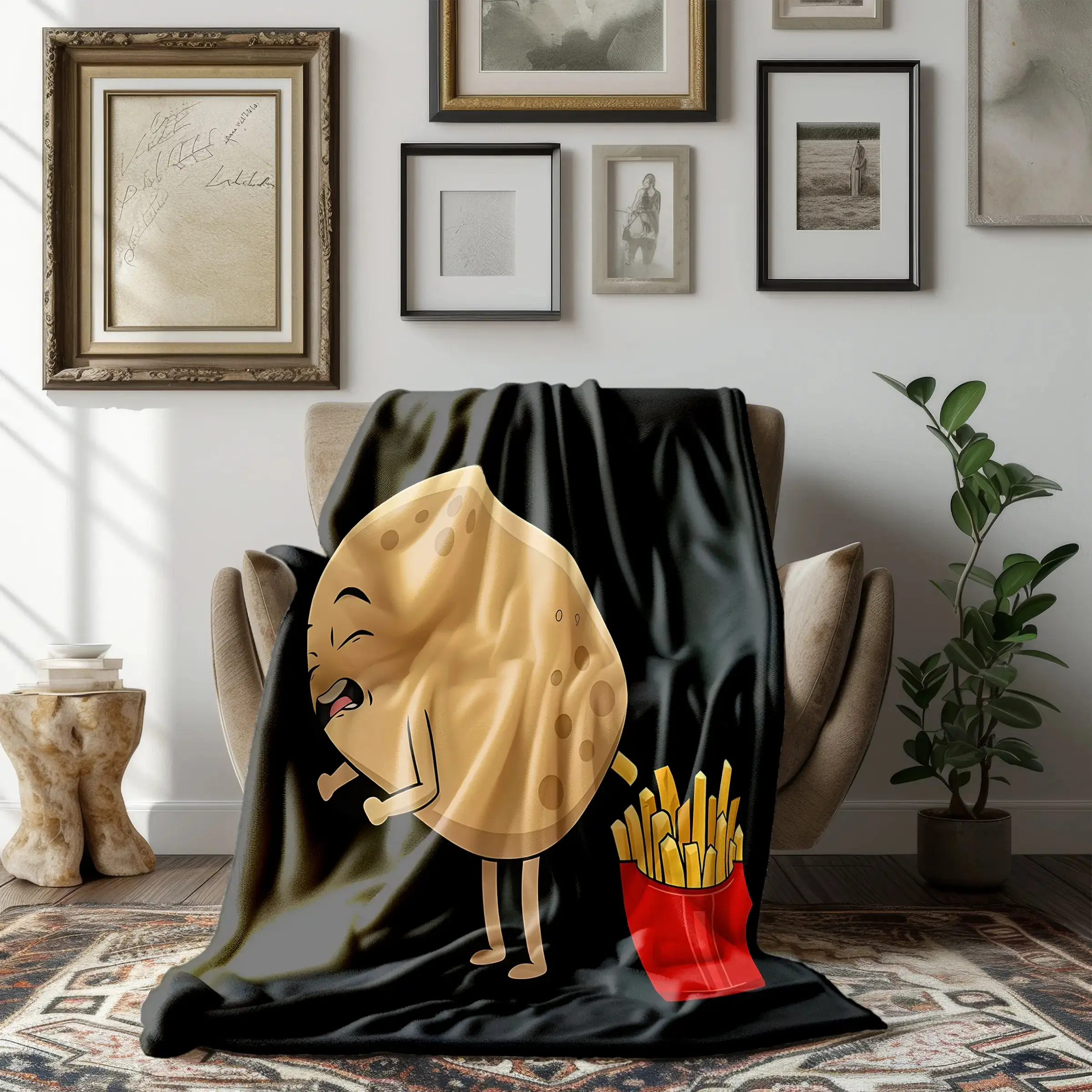 Fun French Fry Pattern Blanket, Soft Flannel Throw for Couch Bed, Warm Comfortable Lightweight Blanket for Home Office Naps Travel Camping, Food Themed Blanket, Soft Cozy Blanket, Flannel Printed Blanket, Flannel Throw Blankets