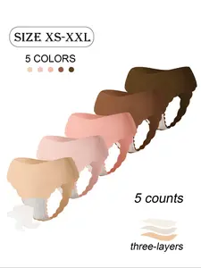 5 Pack Women's No Show Thongs - High Waist Camel Toe Proof Seamless Underwear W/ Scalloped Edge for Yoga Fitness, Lady Panties