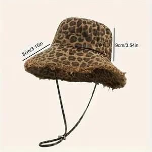 New 26th Style Leopard Print Bucket Hat for Women - Adjustable Drawstring Closure, Wide Brim Sun Hat Suitable for Travel, Daily Wear, and Special Occasions - Brown and Black Animal Print Fashion Hat, Resistant to Stretching - Easy Care Women's