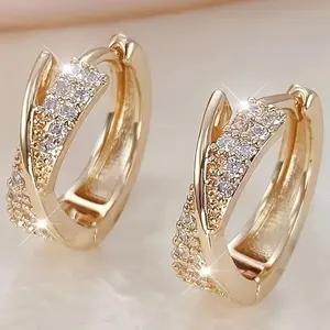 1 pair of elegant gold women's round earrings, exquisite and compact luxury design, set with sparkling synthetic 3A zirconia, perfect for daily wear and parties, the earrings are novel Adjustable Auto Screen Clicker Smart Phone shippin shopping spree