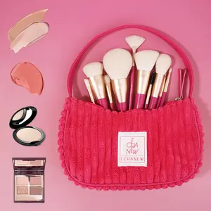ECHANEW Professional Soft Makeup Brush Kit, With Pink Plush Makeup Bag, 10 pcs/set Fixed Makeup Brush, Comfortable Grip, Suitable For Women And Girl Makeup Tools