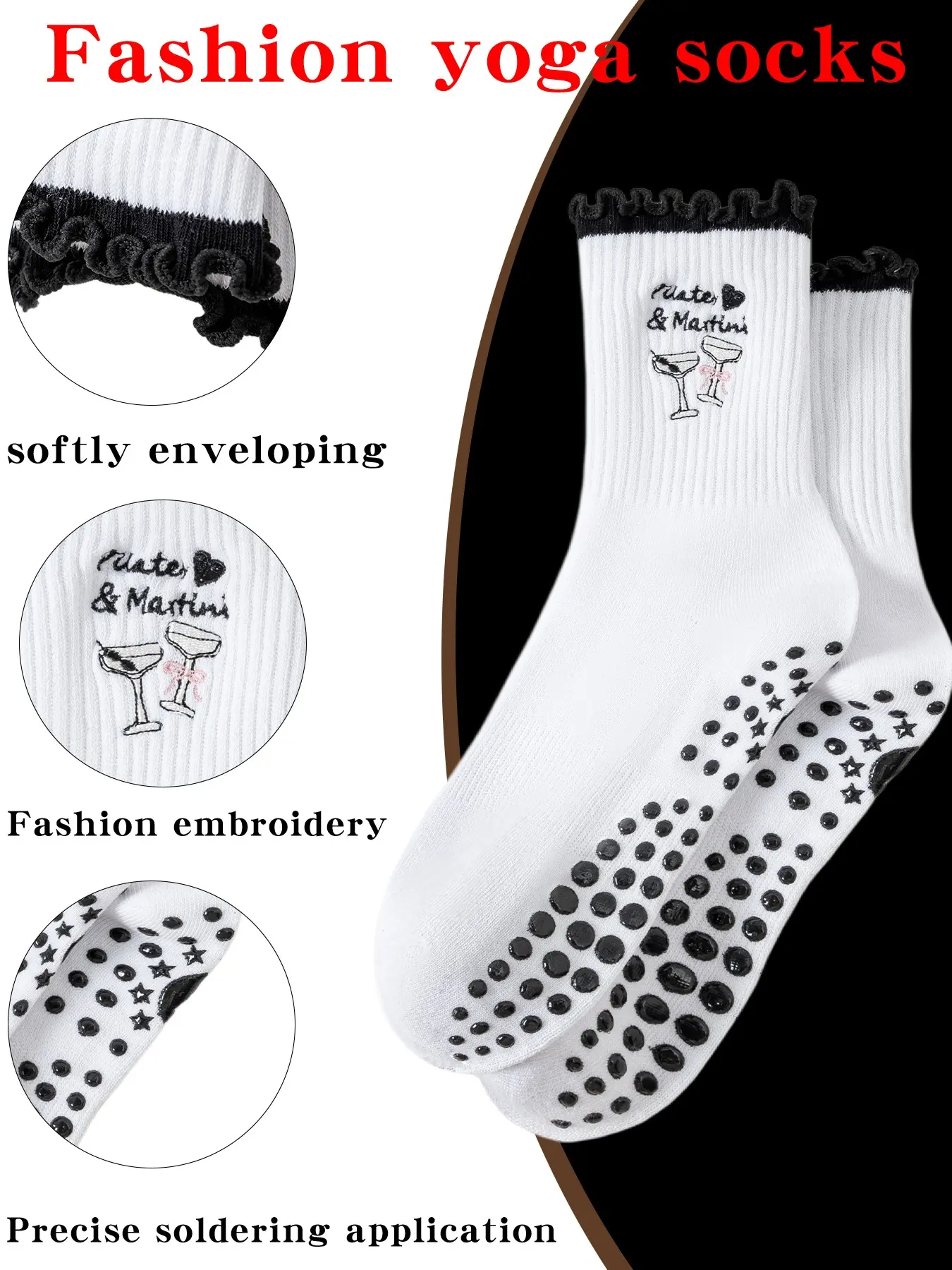 Women's Non-Slip Yoga Socks, Casual Style, Suitable for Yoga, Pilates, Outdoor Dance, Ballet, All Seasons, Embroidery Pattern