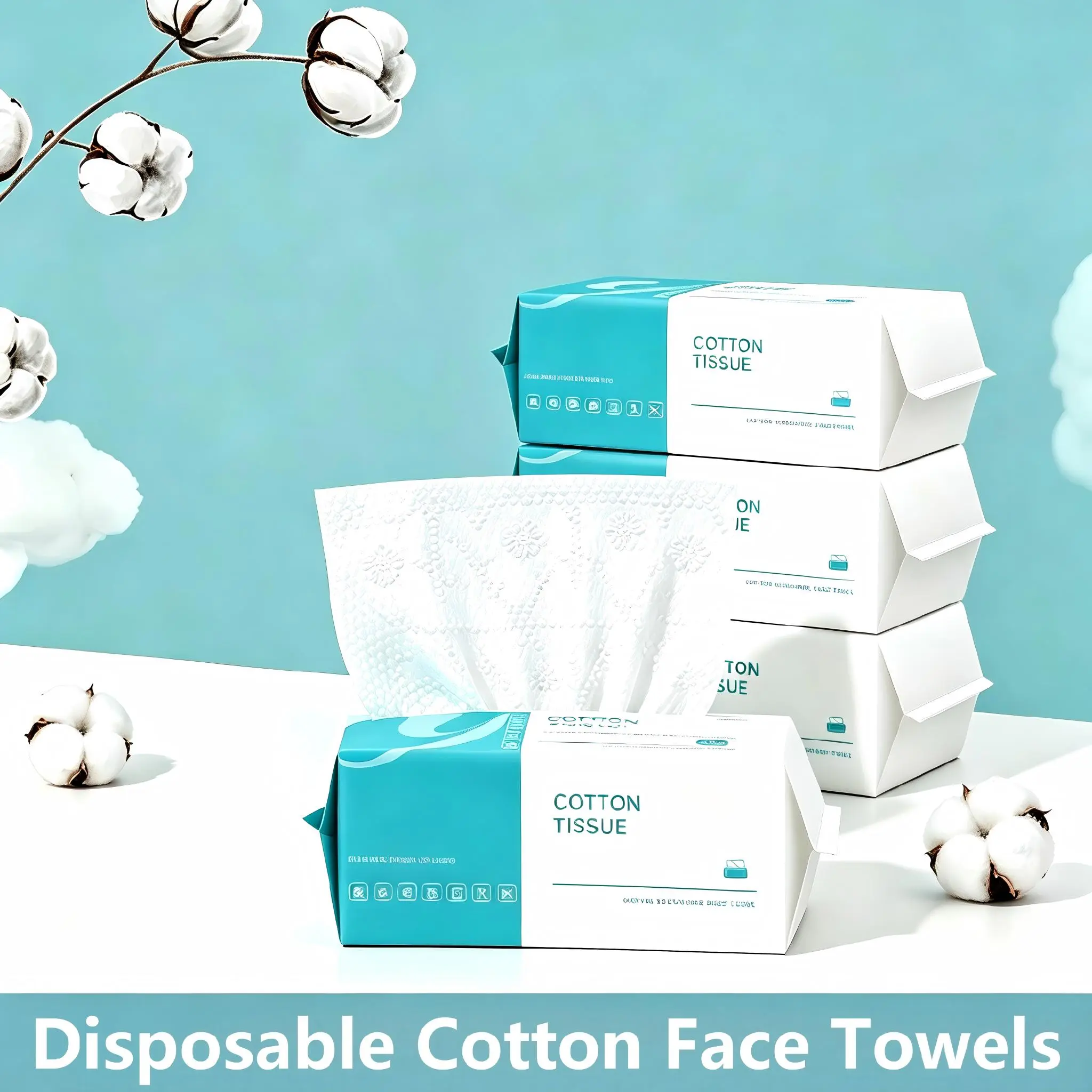 100% Pure Cotton Disposable Face Towels, 65GSM Thick Lint-Free Cleansing Cloths, Dry & Wet Use for Sensitive Skin, Baby-Safe, 60 Sheets/Pack