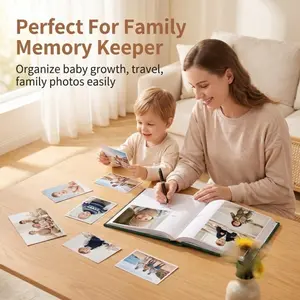 Large Capacity Linen Photo Album, Holds 200 Photos, 4x6 Inch Photos, Family Memory Book with Notes Section, Replaceable Cover Window