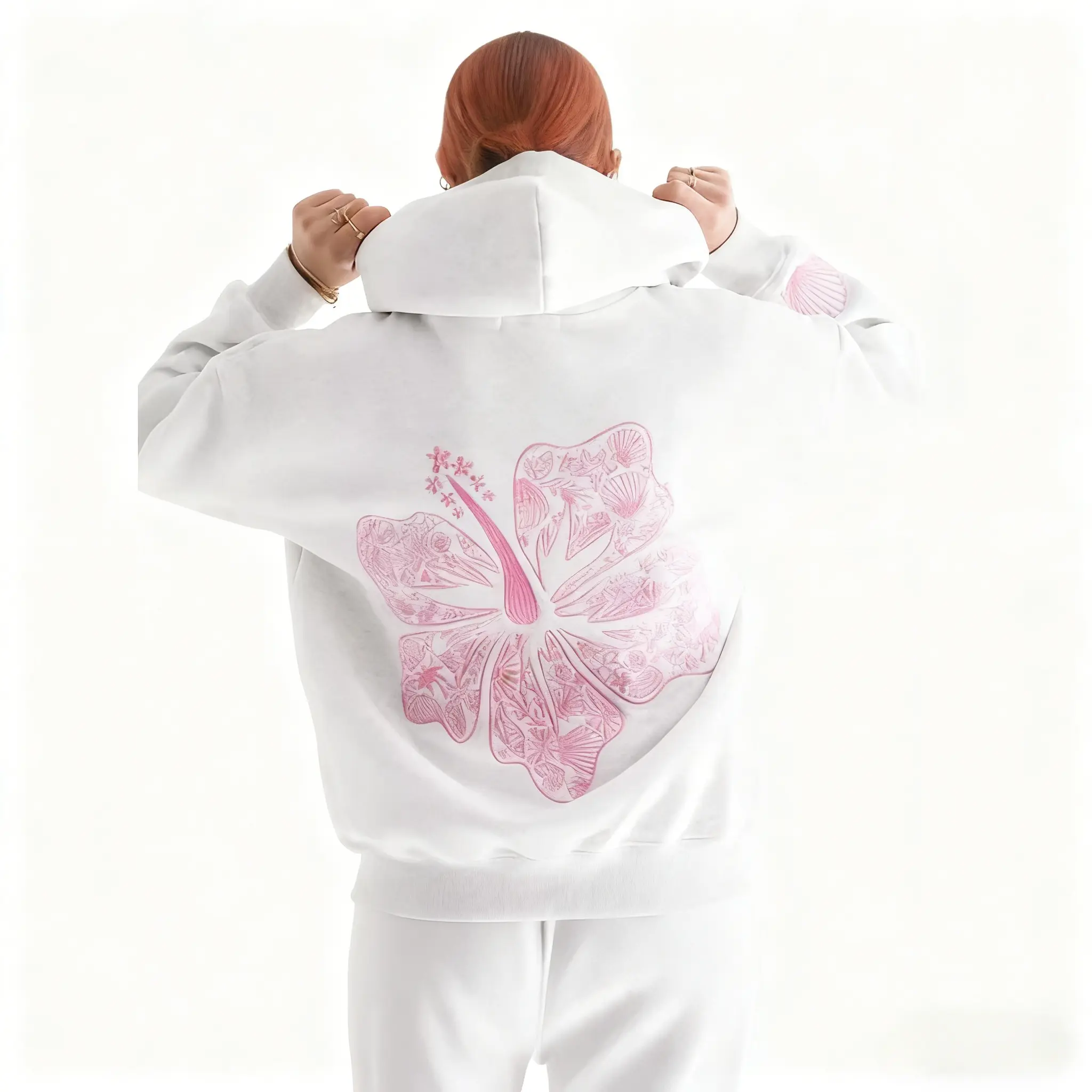 Women's Embroidered Cotton-Poly Blend Hoodie Sweatshirt - Breathable, Lightweight, Long Sleeve, Loose Fit, Kangaroo Pocket, Soft Casual Loungewear Top for Bike Outfits, Cottagecore Essential, Year-Round Use