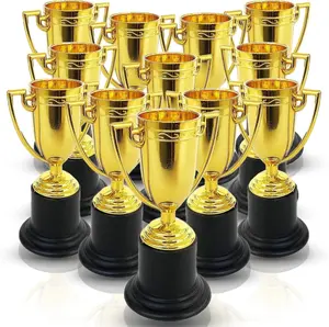 Plastic Golden Cup Trophy for Kids - 12 Pack - 4 Inch Achievement Prize Awards - Ideal Recognition for School, Sports, Office, Carnival Games - Party Favors, Decor, Props - Motivational