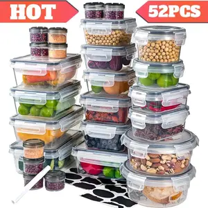 52-Piece Food Storage Container Set, Leak-Proof Meal Prep Boxes with 26 Lunch Boxes, 26 Lids, Stackable, Sealed Design, Includes Free Labels & Markers for Kitchen & Pantry Organization