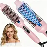 Titanium Round Thermal Brush – Negative Ion Anti-Frizz Heated Brush, 6 Heat Settings 210°C/410°F, Dual Voltage Travel-Friendly for Curl Styling, Pink