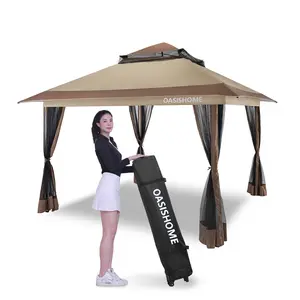 OASISHOME Pop-up Gazebo Portable Instant Canopy Tent 12x12, One-Push Locking System, with 4 Mesh Sidewall, Wheeled Bag, for Patio/Backyard/Outdoor/Parties/Events