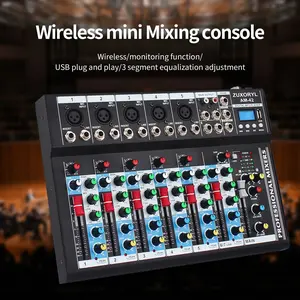 PORTABLE 7-Channel Audio Mixer smartphone Bluetooth USB Sound Board | DJ Mixer MP3 48V Phantom Power | Studio Recording Live Streaming Podcast Equipment