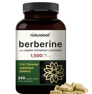 Berberine Supplement 1,500mg with Ceylon Cinnamon & Turmeric Root, 240 Veggie Capsules | 97% Pure Berberine HCL | Supports Balanced Sugar Levels & Heart Health | Vegan, Non-GMO