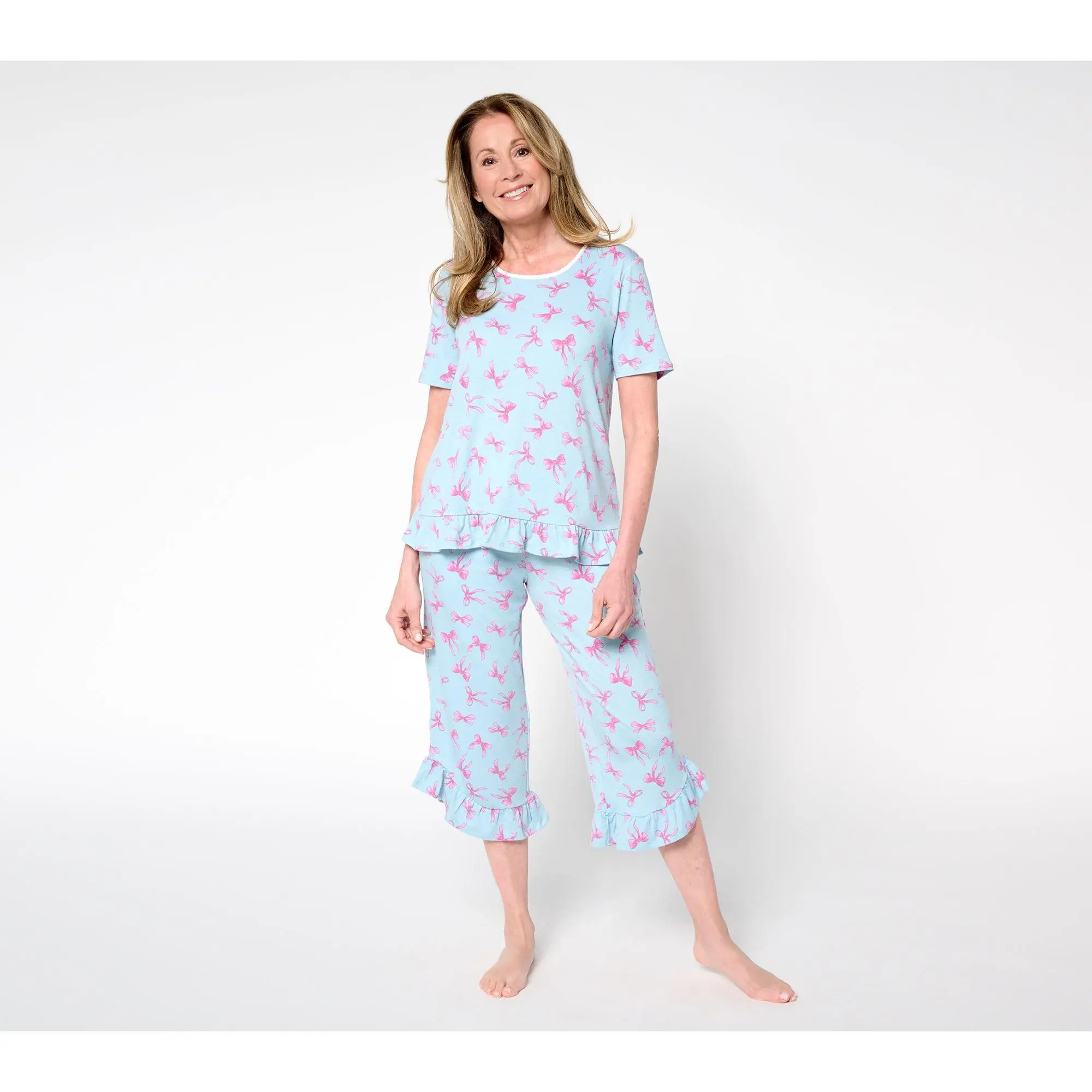 Cuddl Duds Classic Jersey Ruffle Capri Pajama Set Cuddl Duds Classic Jersey Ruffle Capri Pajama Set