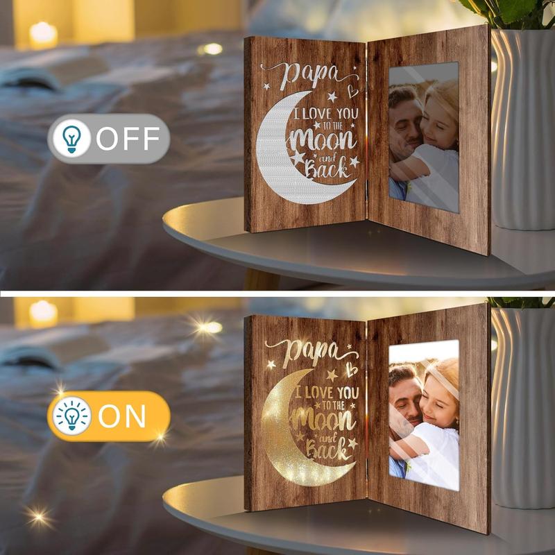 Papa Fathers Day Gift, Gifts for Papa from Grandkids for Fathers Day, Brown Glowing 4x6 Papa Picture Frame for Wall/Tabletop