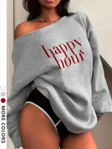 Women's Plain off Shoulder Sweatshirt, Casual Street Fashion Long Sleeve Pullover, Daily Wear, Ladies Summer Clothes, Womenswear