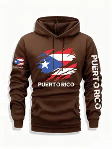 1PCS Hoodie with PUERTO RICO Multi-Print, Men's Graphic Print Hoodie, Autumn and Winter Casual Regular Fit Long-Sleeved Hoodie, Fashionable Daily Wear Clothing
