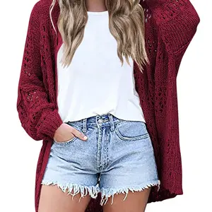 Crochet Cardigan for Women Long Sleeve Open Front Knit Oversized Cardigans Sweaters