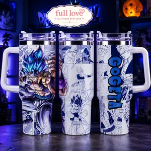 Blue Gogeta Anime Tumbler 20oz-40oz With Handle, Fan Drinkware Gift, Double Wall Insulated, Stainless Steel Vacuum Insulated Cup, Gift for Fan, Eco-Friendly