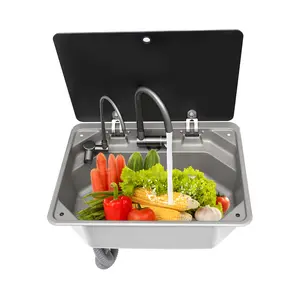 Modern 304 Stainless Steel Sink, Gun-Grey/Black, Versatile for RVs, Yachts, Bars & More