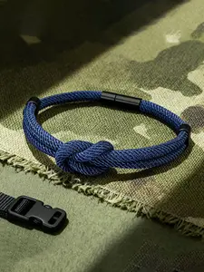 Men's Outdoor Style Dual Color Braided Knot Bracelet, Durable Nylon Line Adjustable Casual Sports Streetwear Bracelet