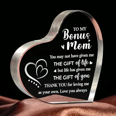 Gifts To My Bonus Mom, Birthday Gifts for Step Mom from Step Daughter Acrylic Heart Keepsake, Mothers Day Gift Ideas for Bonus Mom from Son, Christmas Gifts Valentines Day Gifts for Bonus Mom