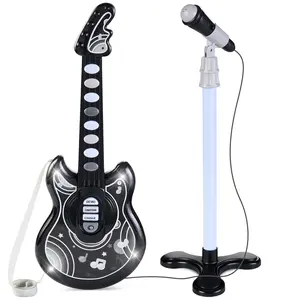 Best Choice Products 19in Kids Flash Guitar, Pretend Play Musical Instrument Toy for Toddlers w/ Mic, Stand
