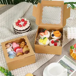 15pcs Cookie Boxes with Window, 6x6x3in Brown Bakery Boxes for Treats, Small Cake, Desserts, Donuts, Pastry