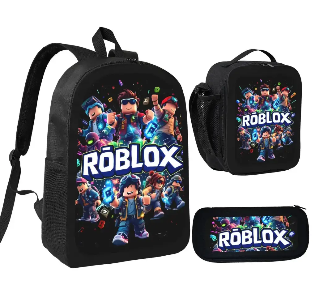 3PCS Roblox Print Backpack Set for Kids, Game Character School Bag Set with Lunch Box & Pencil Case, Lightweight Durable School Backpack for Boys & Girls, Gaming Inspired Bookbag for Students & Teens