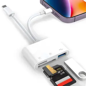 3 in 1 USB C Dual Port Adapter, USB C HUB Adapter, SD Card Reader, High Speed USB, Camera Adapter for iPhone 16 15 14 13 12 11 XR XS Max 8 7/Pad, Type-C Android Phone