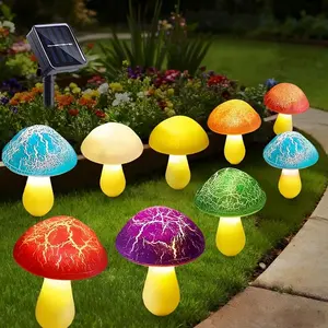 Solar LED Mushroom Lamp, Colorful Crack Design, 8 Lighting Modes, Ip65 Waterproof, Outdoor Lawn Decor, Wedding Party Festival Lights, Solar Garden Light