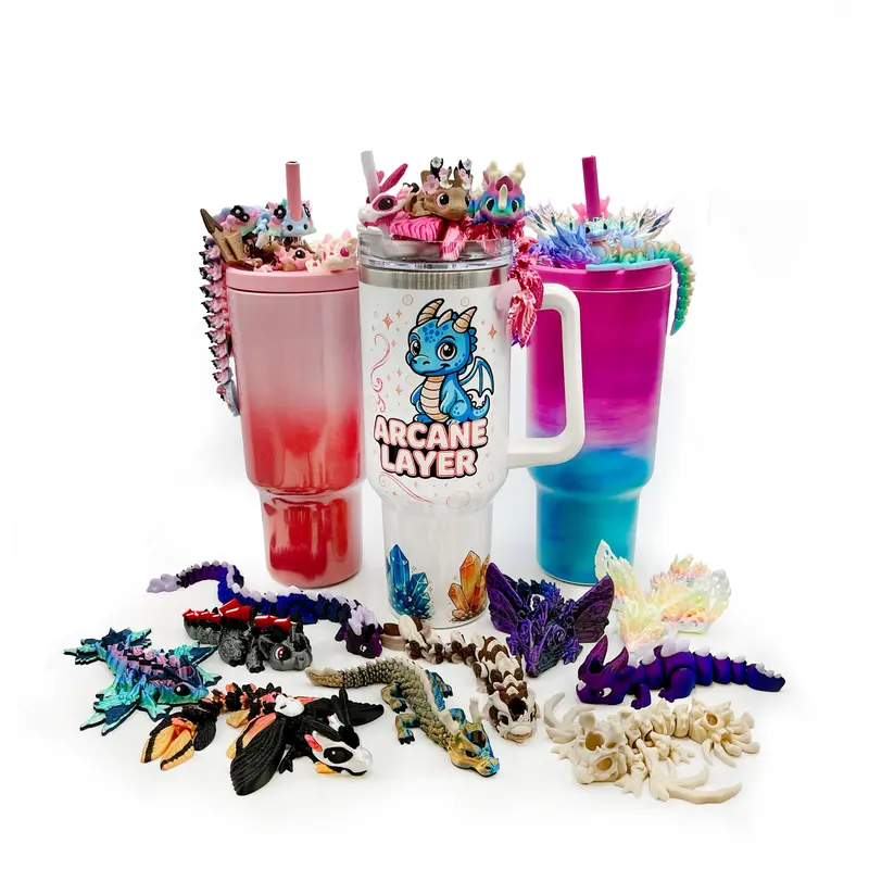 Baby Dragon Sip Sidekicks – 3D Printed Dragon Straw Topper for Tumblers | Fantasy Straw Buddy Accessory