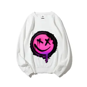 Neon Pink Drippy X Eyes Smiley Face Graffiti Crewneck Sweatshirt, Men/Women Cotton Long Sleeve Pullover, Oversized Comfort Streetwear Outfit, Cute Trendy Fashion Top, Perfect Valentine’s Day & Holiday Gift For Him/Her