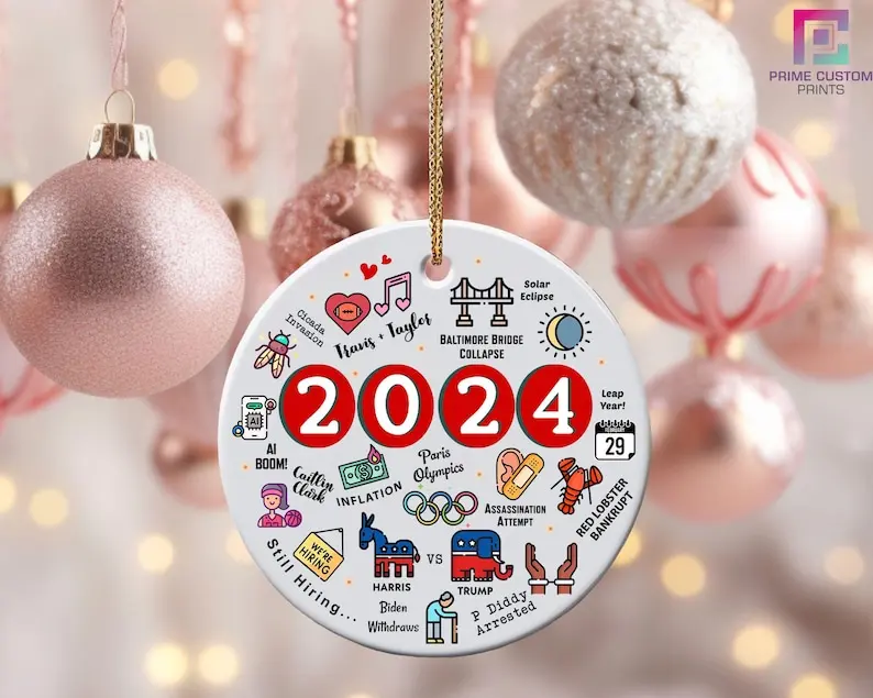 Personalized 2024 Christmas Hanging Ornament, 2024 Year in Review Ornament, Major Notable Events Ornament, Funny Cute Year to Remember Commemorative